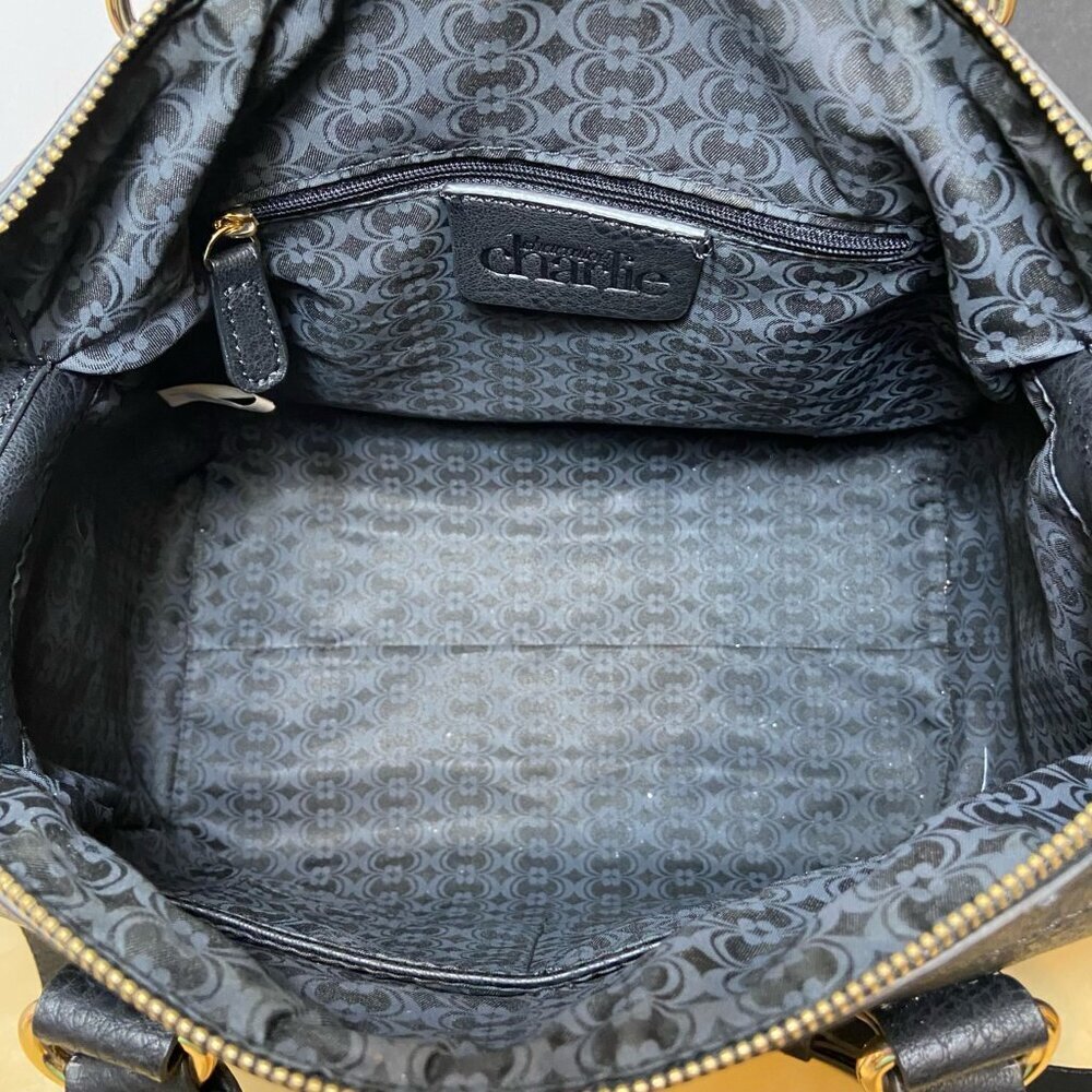 Charming Charlie Black Structured Satchel / Crossbody Bag – Black & Gold - Picture 8 of 10